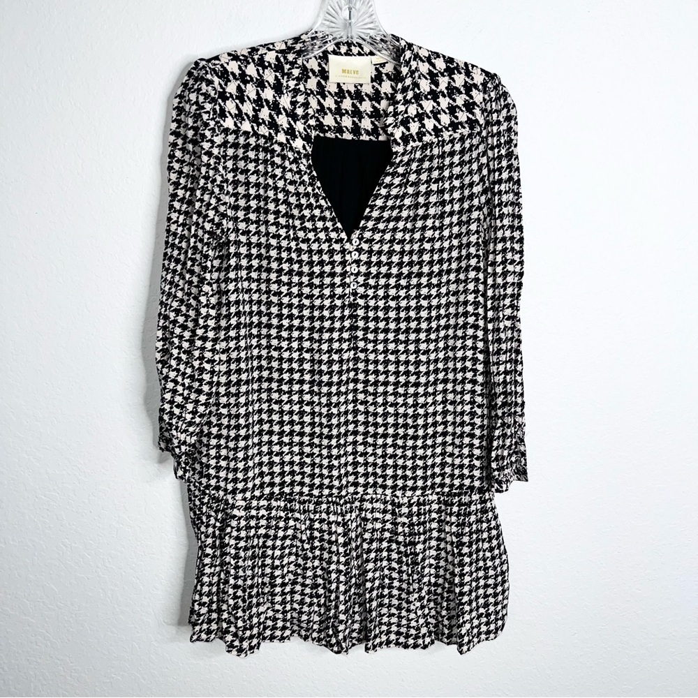 Anthropologie Maeve Dress Women XS Sterling Houndstooth Tunic Long Sleeve S - Picture 2 of 7